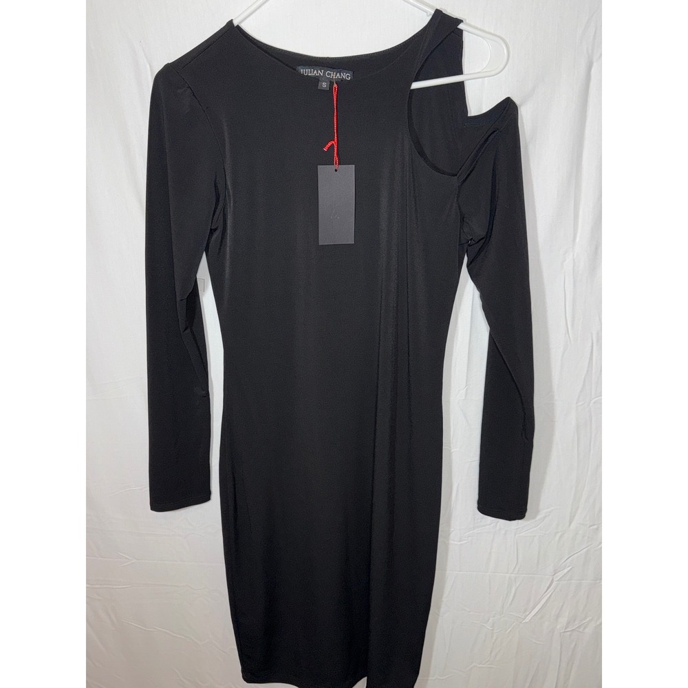 Julian Chang Black Cold Shoulder Long Sleeve Bodycon Mini Dress Size S‎